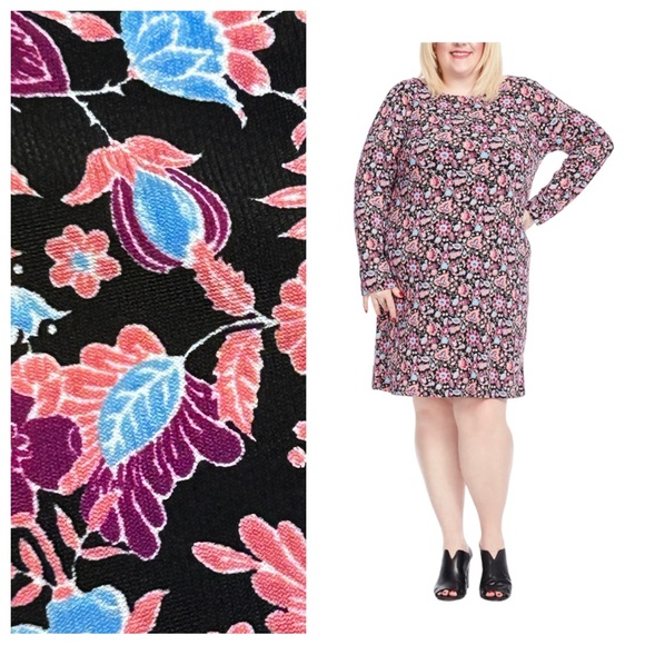 ❣️Renee C Thin Knit Stretch Jersey Shift Black Floral Career Office Casual Dress - Picture 1 of 13